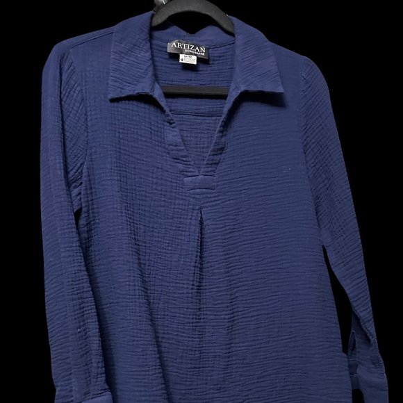 Artizan Tops - Navy Crinkle Material Soft Pull Over Tunic NWOT by Artizan Sz M